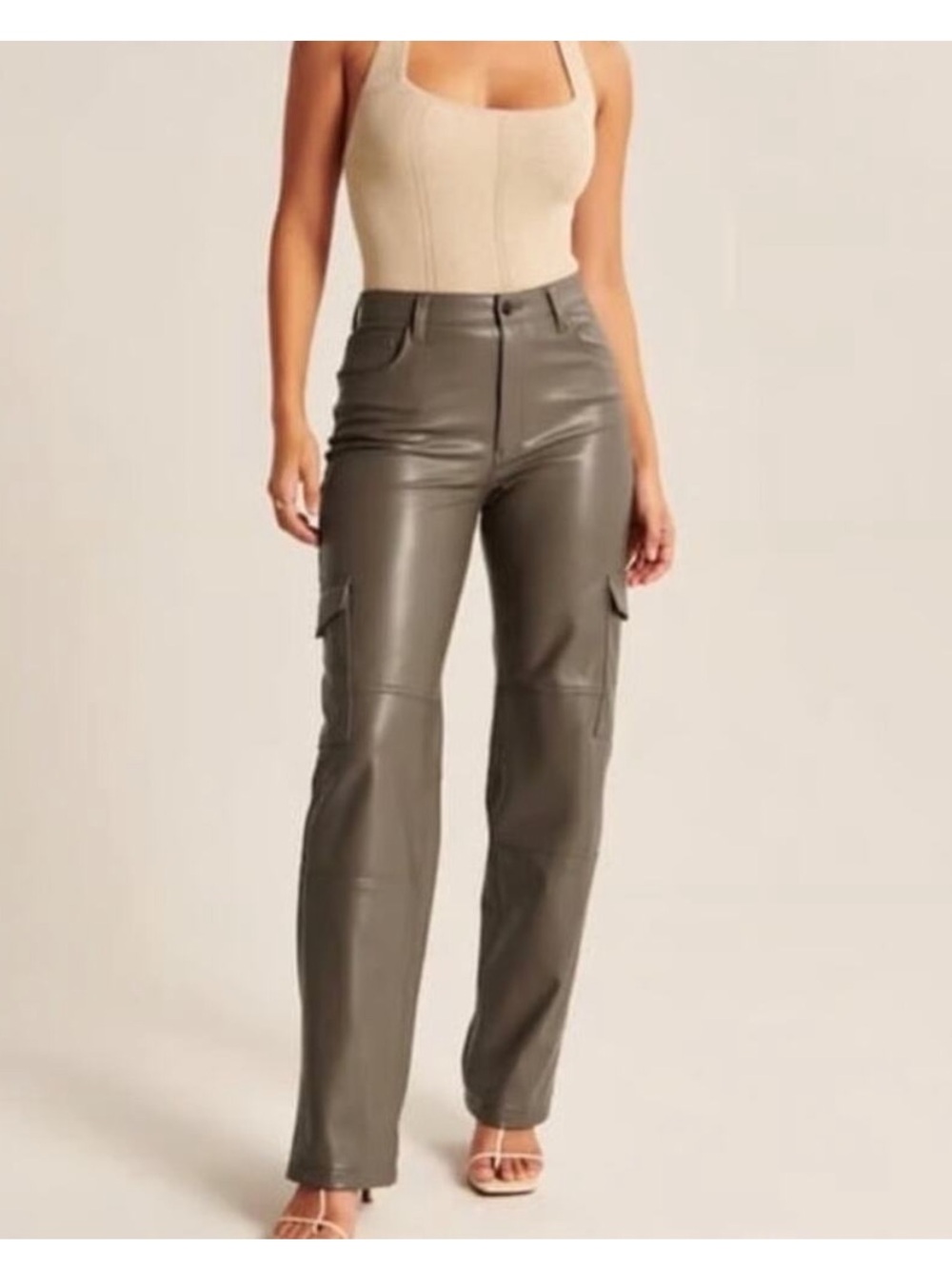 Abercrombie & Fitch Olive Vegan Leather Cargo Straight Leg Pants